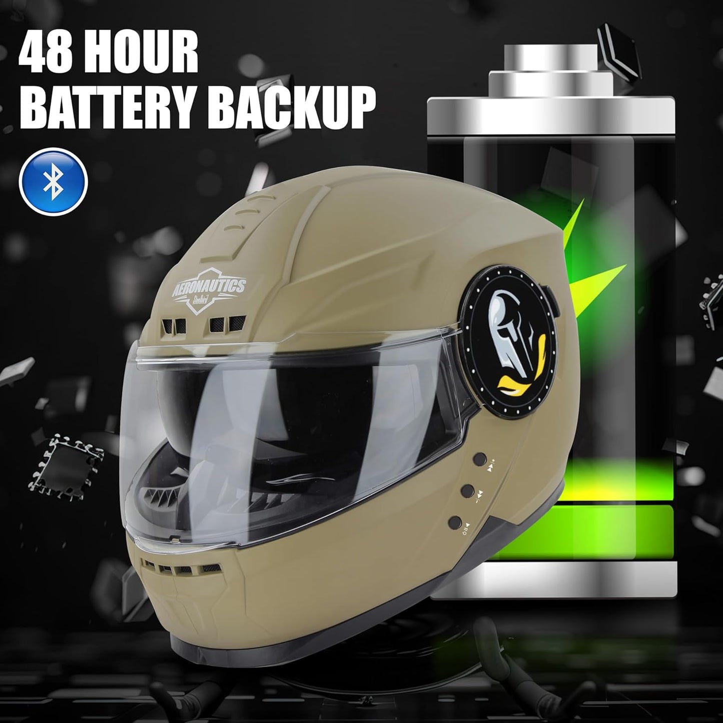 Helmetkart Bluetooth Full Face ISI Certified Helmet for Men with Inner Smoke Sun Shield | SBH-40 7Wings
