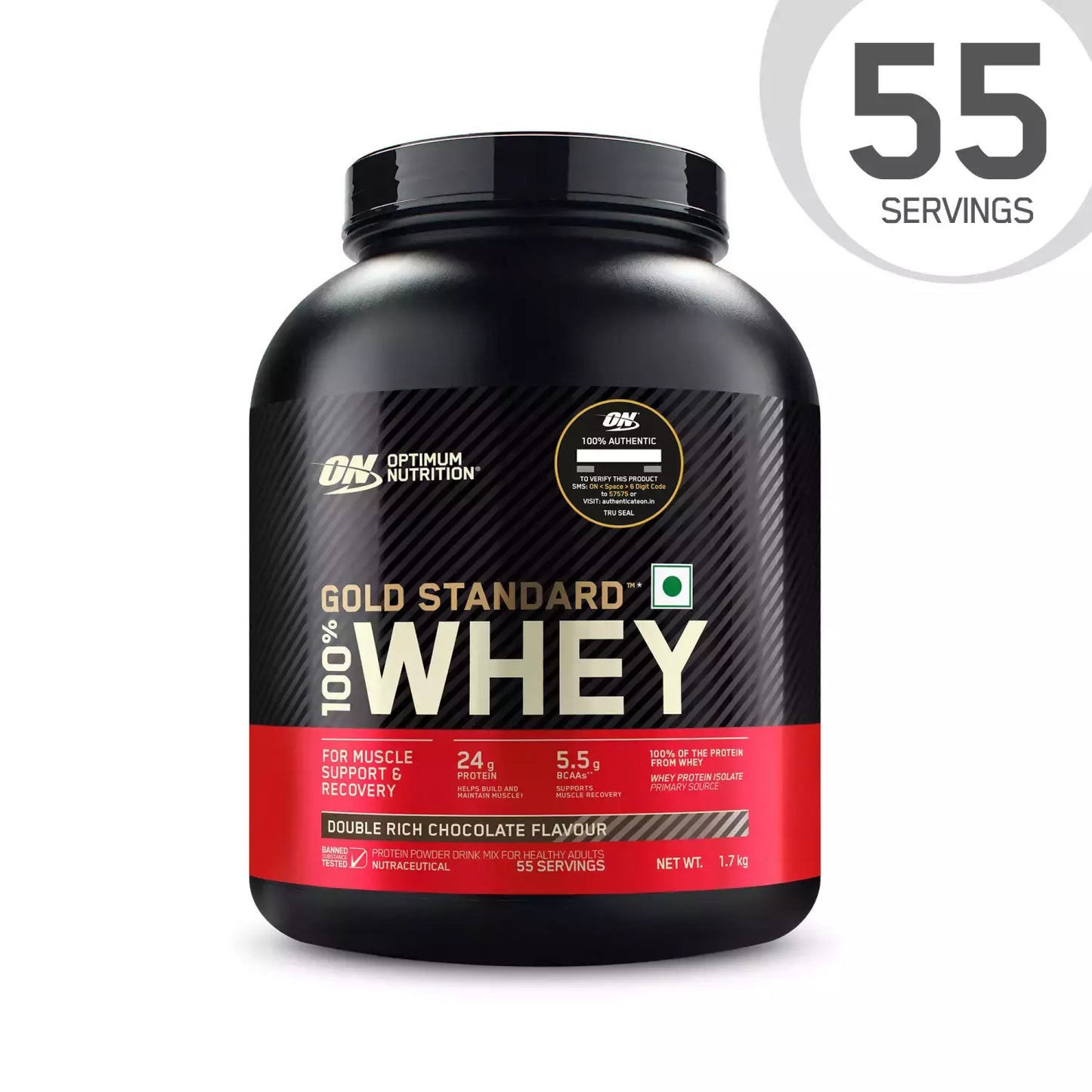 Optimum Nutrition (On) Gold Standard 100% Whey Protein Double Rich Chocolate Flavour 1.7 Kg Powder
