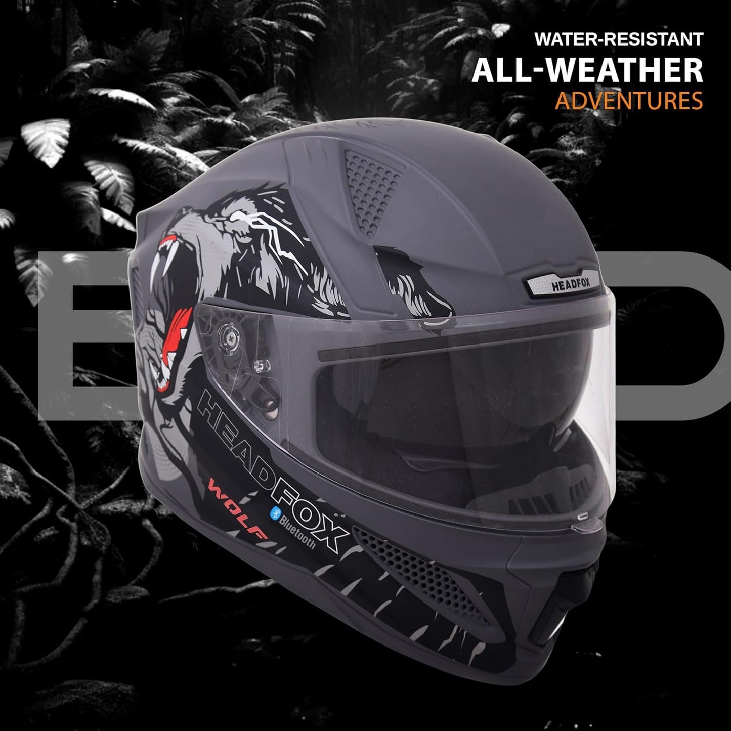 Helmetkart Wolf Full Face Bluetooth Helmet for Bike Waterproof Smart Helmet for Man & Women | ISI Certified | Built-in Bluetooth | Matte Grey Large (60 CM)