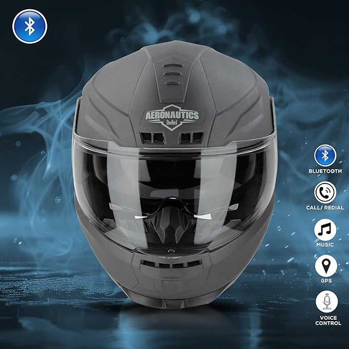 Helmetkart Bluetooth Full Face ISI Certified Helmet for Men with Inner Smoke Sun Shield | SBH-40 7Wings