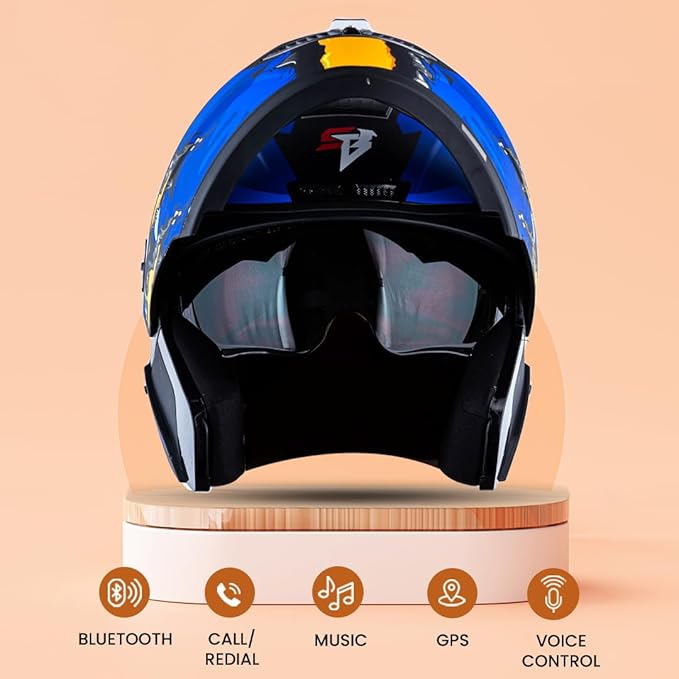 Helmetkart Smart Bluetooth Helmet with Calls | Music | GPS | Waterproof | Voice Assistant & Dual Visor