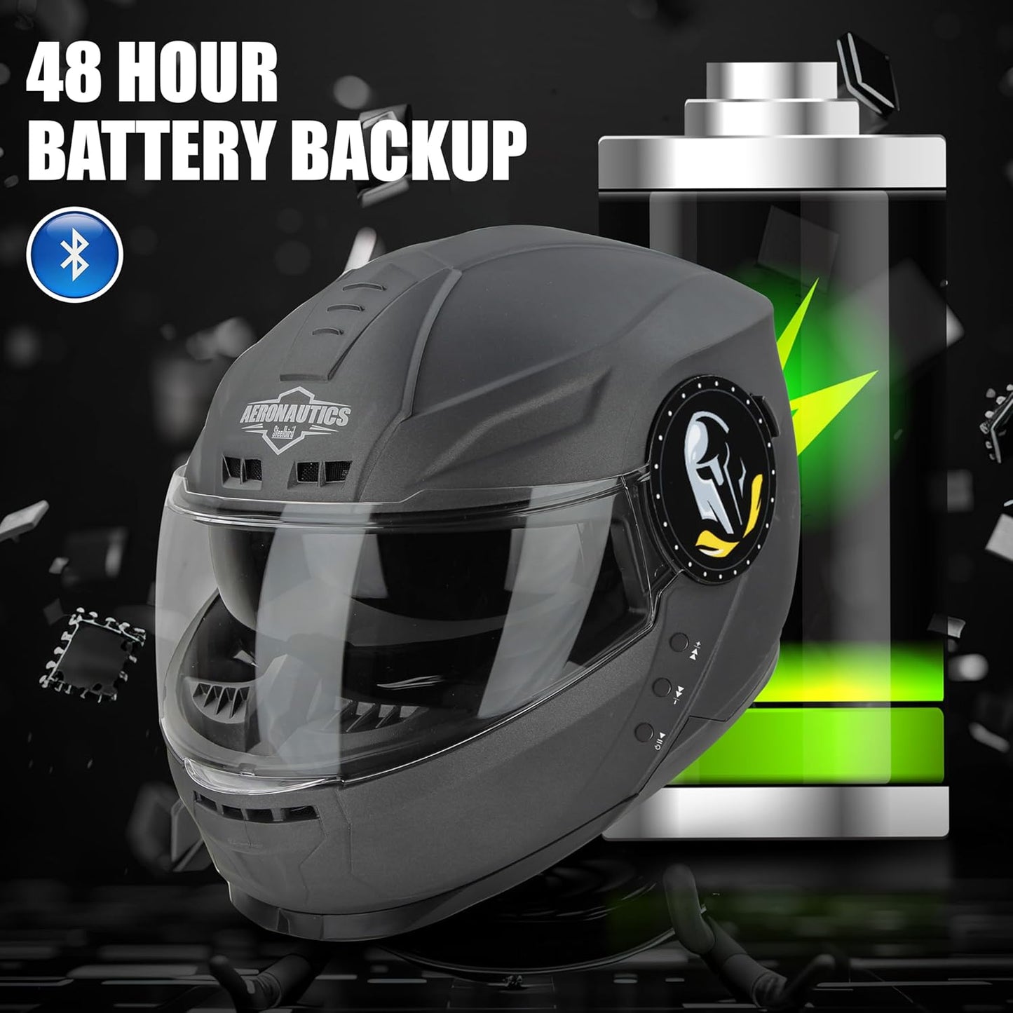 Helmetkart Bluetooth Full Face ISI Certified Helmet for Men with Inner Smoke Sun Shield | SBH-40 7Wings