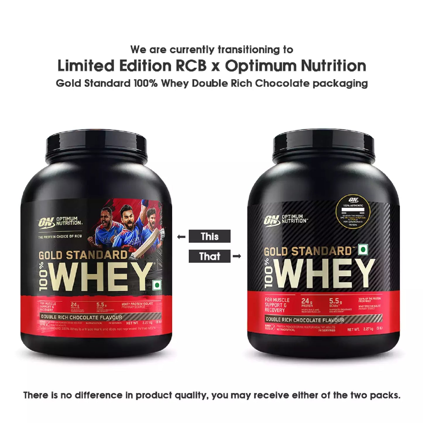 Optimum Nutrition (On) Gold Standard 100% Whey Protein Double Rich Chocolate Flavour 2.27kg Powder