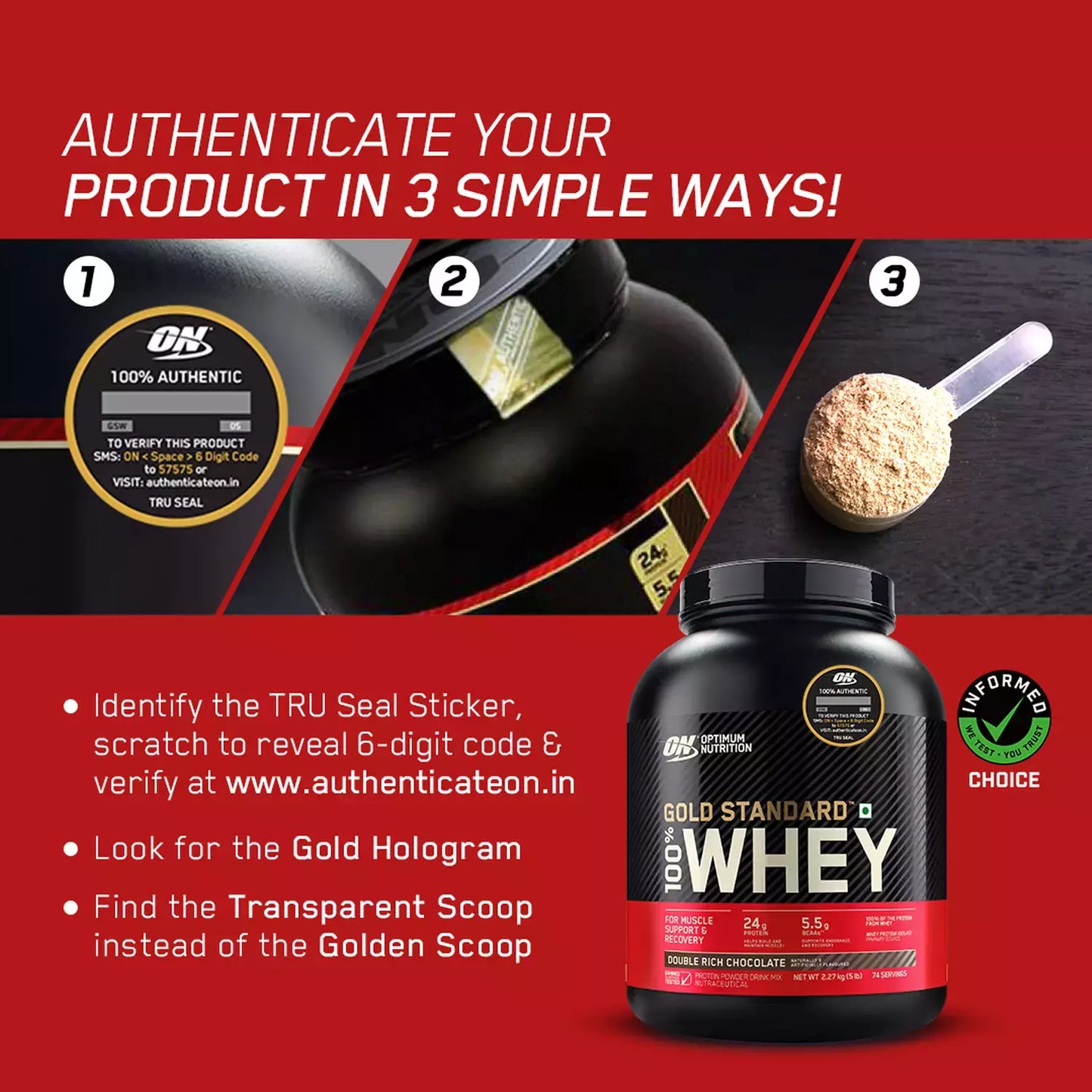 Optimum Nutrition (On) Gold Standard 100% Whey Protein Double Rich Chocolate Flavour 1.7 Kg Powder