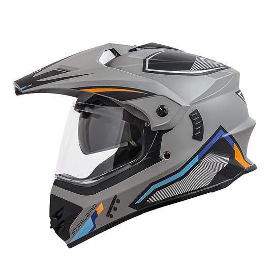 Helmetkart Racer Bluetooth Off Road ISI Certified Motocross Double Visor Full Face Helmet Outer Clear Visor and Inner Smoke Sun Shield