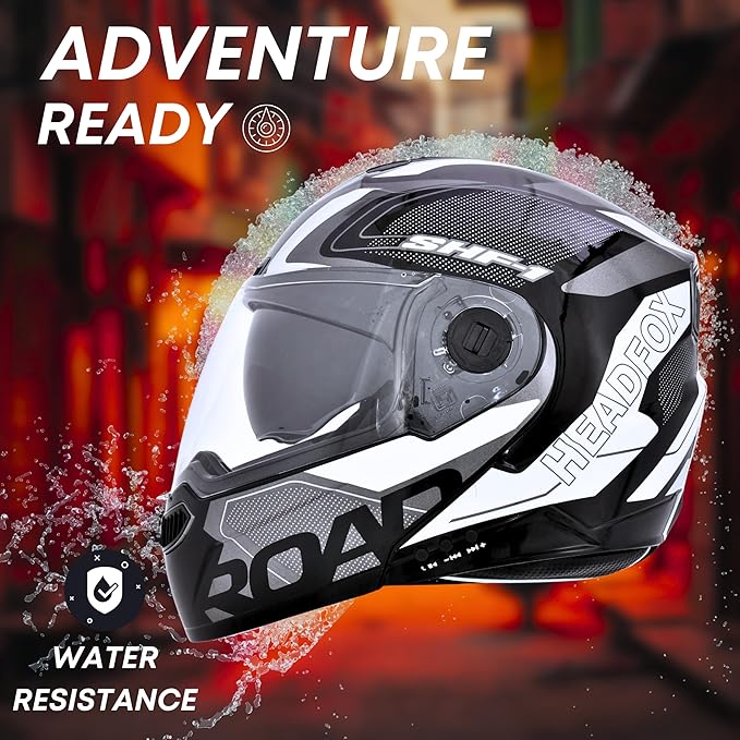 Helmetkart N2 Road Motorcycle Bluetooth Flip-up ISI Certified Helmet for Men, Connects Two Mobiles at Same Time with Music, Navigation & Waterproof, Compatible with iOS and Android