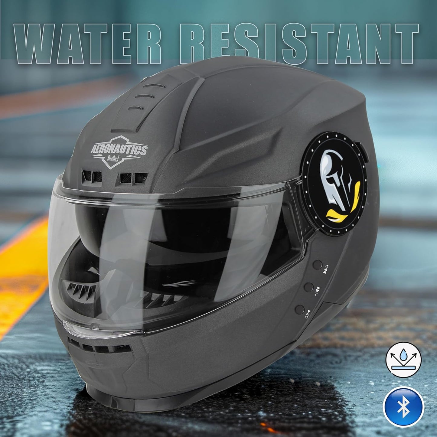 Helmetkart Bluetooth Full Face ISI Certified Helmet for Men with Inner Smoke Sun Shield | SBH-40 7Wings