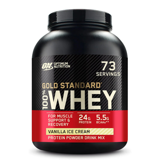 Optimum Nutrition, Gold Standard 100% Whey Protein Powder, Vanilla Ice Cream, 5 lb, 73 Servings